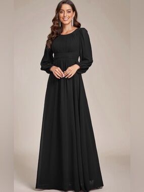 Elegant Black Long Sleeve Formal Dress